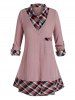 Plus Size Faux Two Pieces Plaid Panel Sweater -  