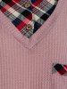 Plus Size Faux Two Pieces Plaid Panel Sweater -  
