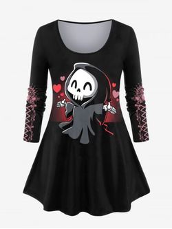 Halloween Long Sleeve Skull Ghost Print T-shirt - BLACK - S | US 8