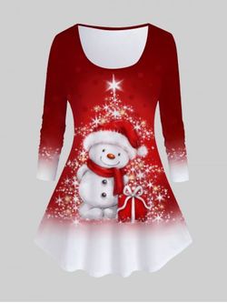 Plus Size Christmas Snowman Gift Print T-shirt - RED - 1X | US 14-16