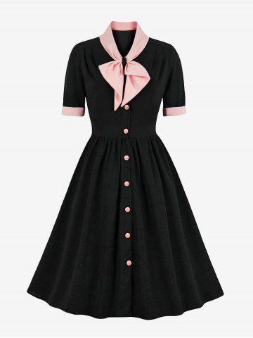 Plus Size Bow Tie Vintage 1950s Pin Up Dress
