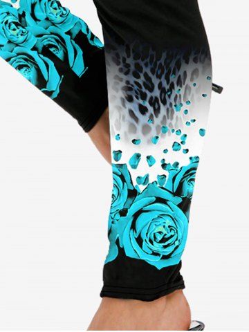 Plus Size Rose Animal Leopard Printed Ombre Skinny Leggings