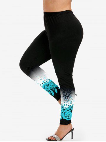 Plus Size Rose Animal Leopard Printed Ombre Skinny Leggings