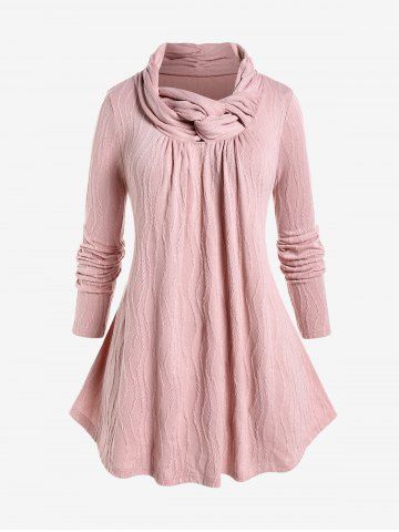 Plus Size Textured Cable Knit Twist High Neck Knitwear - LIGHT PINK - M | US 10