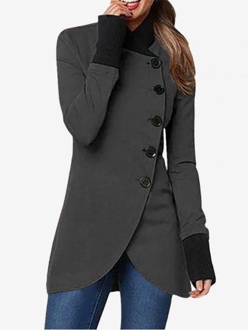 Plus Size Contrast Trim Single Breasted Coat - GRAY - M
