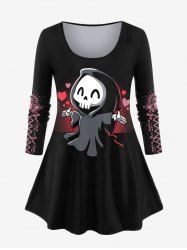 Halloween Long Sleeve Skull Ghost Print T-shirt -  