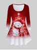 T-shirt à Imprimé Cadeau et Bonhomme de Neige de Noël Grande Taille - Rouge 