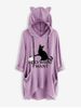 Plus Size Drawstring Hooded Pockets High Low Graphic Top -  