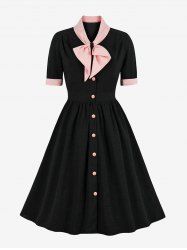 Robe Vintage Nouée de Grande Taille Années 1950 - Noir M