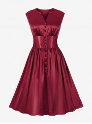 Plus Size Half Button Corset Waist Vintage 1950s Pin Up Dress -  