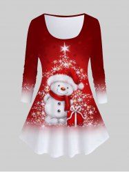T-shirt à Imprimé Cadeau et Bonhomme de Neige de Noël Grande Taille - Rouge 2X | US 18-20