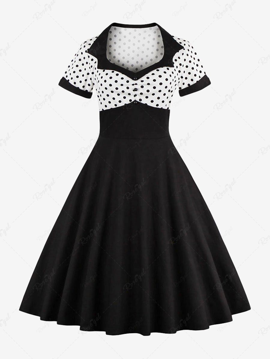 Online Plus Size Vintage Polka Dot 1950s Pin Up Dress  