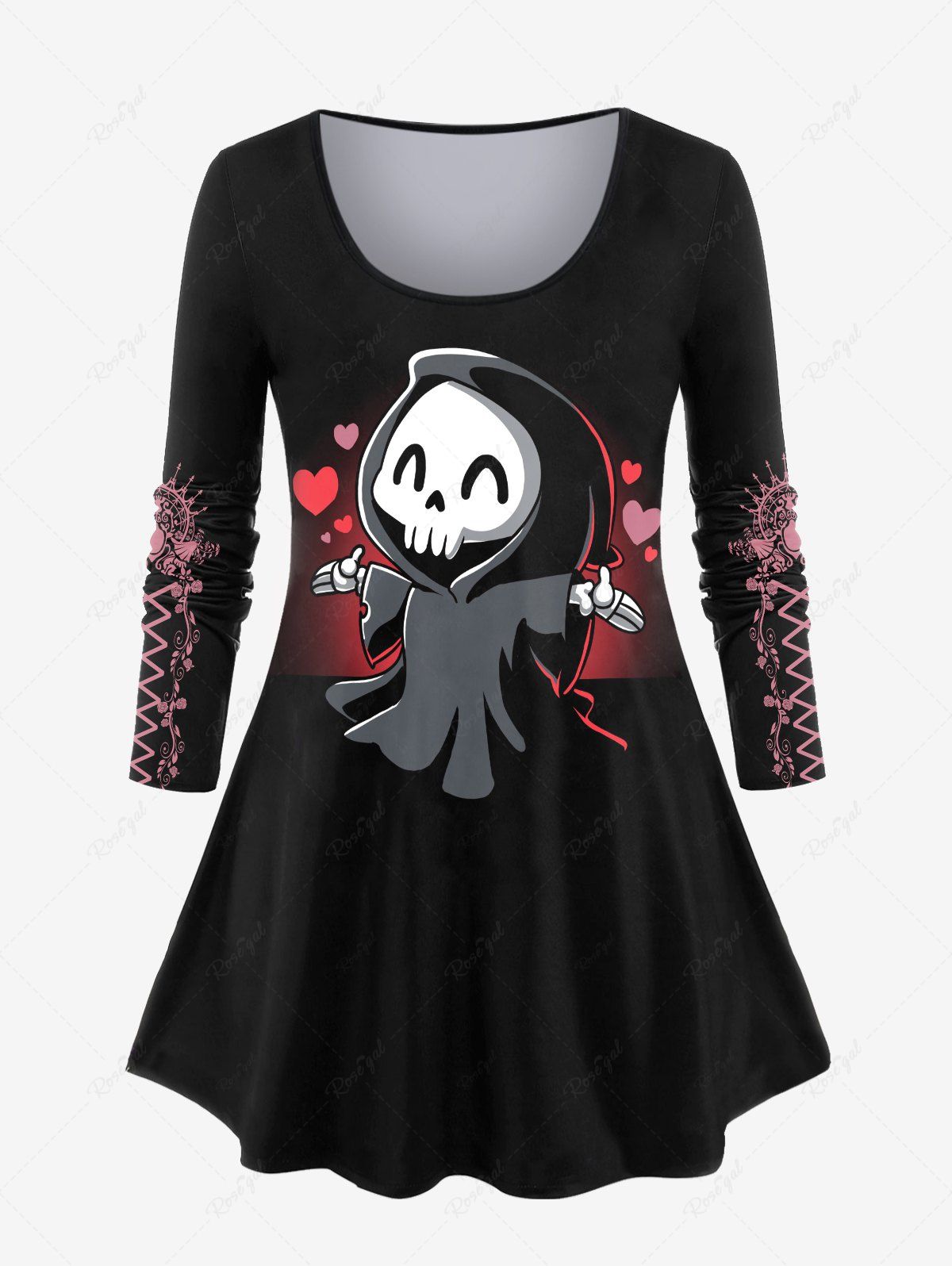 T-Shirt à Manches Longues à Imprimé Fantôme et Crâne D'Halloween Noir 