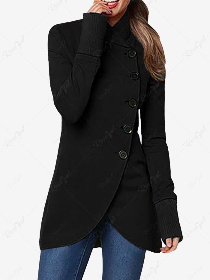 Manteau à Boutonnage Simple à Bordure Contrastante Grande Taille Noir M