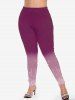 3D Sparkles Printed Long Sleeves Tee and Ombre Leggings Plus Size Outfit -  