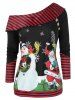 Ensemble de Sweat-shirt de Noël à Col Biais à Carreaux et Père Noël et Pantalon Zippé de Grande Taille - Noir 
