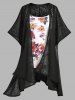 Asymmetric Cardigan with Floral Camisole and 3D Print Leggings Plus Size Fall Outfit -  
