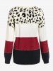 Pull Motif Léopard en Blocs de Couleurs Grande Taille - Rouge L