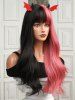 Black and Pink Two Tone Color Full Bangs Long Natural Wavy Halloween Synthetic Wig (Excluding Accessories) -  