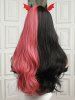 Black and Pink Two Tone Color Full Bangs Long Natural Wavy Halloween Synthetic Wig (Excluding Accessories) -  