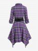 Plus Size Roll Up Sleeve Plaid Handkerchief Midi Dress with Corset Belt -  