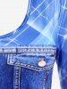 T-shirt à Imprimé 3D Jean à Carreaux de Grande Taille - Bleu 1X | US 14-16