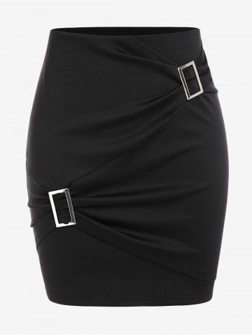 Plus Size Solid Rings Knot Mini Bodycon Skirt - BLACK - M | US 10