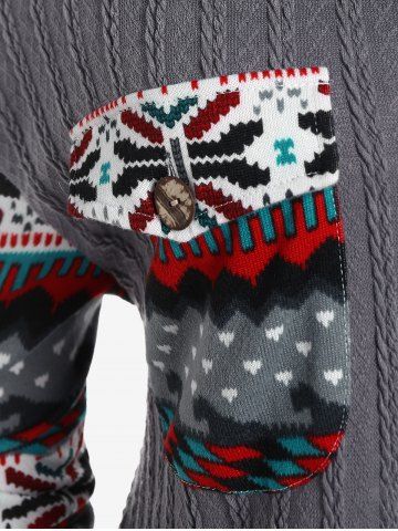 Plus Size Christmas Turndown Collar Pockets Snowflake Cable Knit Cardigan