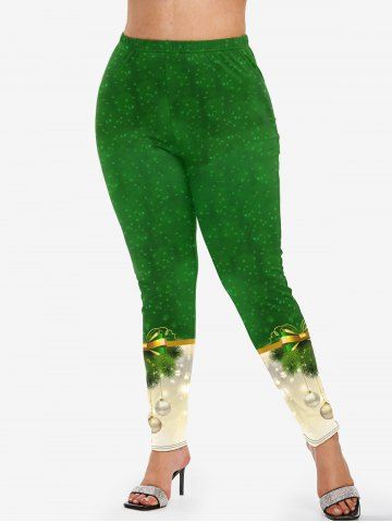 Plus Size Christmas Tree Bowknot Ball Print Leggings