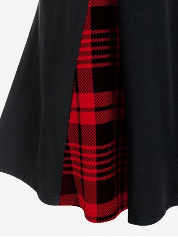 Plus Size Gothic Plaid Buckles High Waisted A Line Mini Skirt