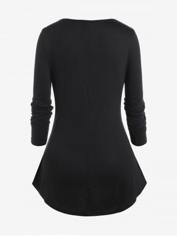 Plus Size Draped Cowl Front Two Tone 2 in 1 Tee and High Rise Pencil Jeans Outfit