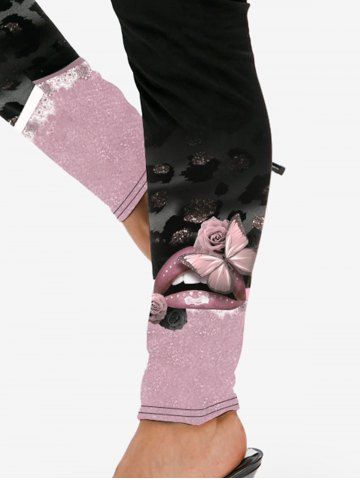 Plus Size 3D Lip Rose Butterfly Printed Skinny Leggings