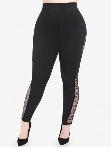 Gothic Spider Web Lace Panel Pull On Pants