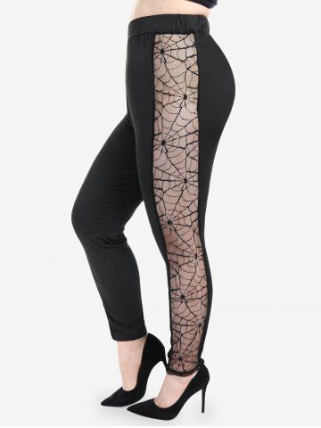 Gothic Spider Web Lace Panel Pull On Pants - BLACK - L | US 12