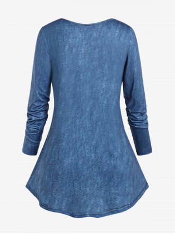 Plus Size 3D Jeans Chains Lace Printed Long Sleeves Tee