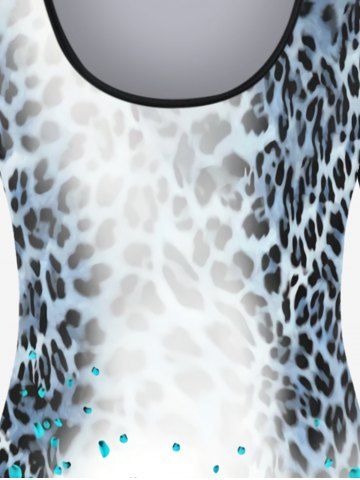 Plus Size 3D Rose Leopard Ombre Print Long Sleeves Tee