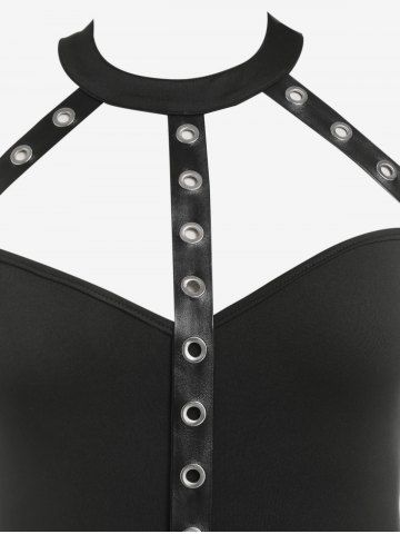 Harness Cutout High Low Solid A Line Midi Gothic Dress