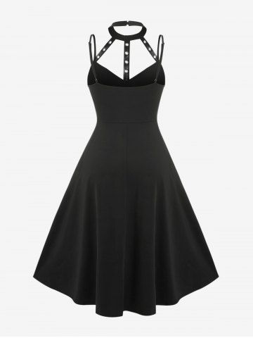 Harness Cutout High Low Solid A Line Midi Gothic Dress