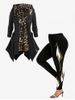 Hooded Leopard Print Handkerchief Coat and Leopard Colorblock Leggings Plus Size Outerwear Outfit -  