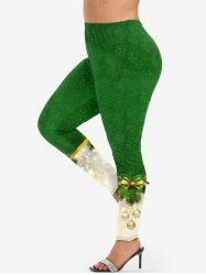 Plus Size Christmas Tree Bowknot Ball Print Leggings -  