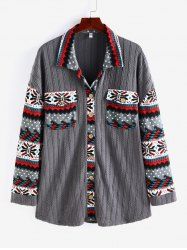 Plus Size Christmas Turndown Collar Pockets Snowflake Cable Knit Cardigan -  