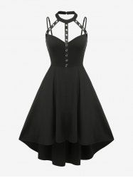 Harness Cutout High Low Solid A Line Midi Gothic Dress -  