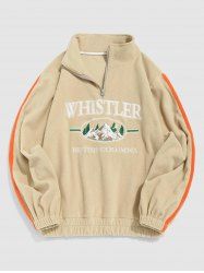 Letter Embroidery Contrast Patch Polar Fleece Sweatshirt -  
