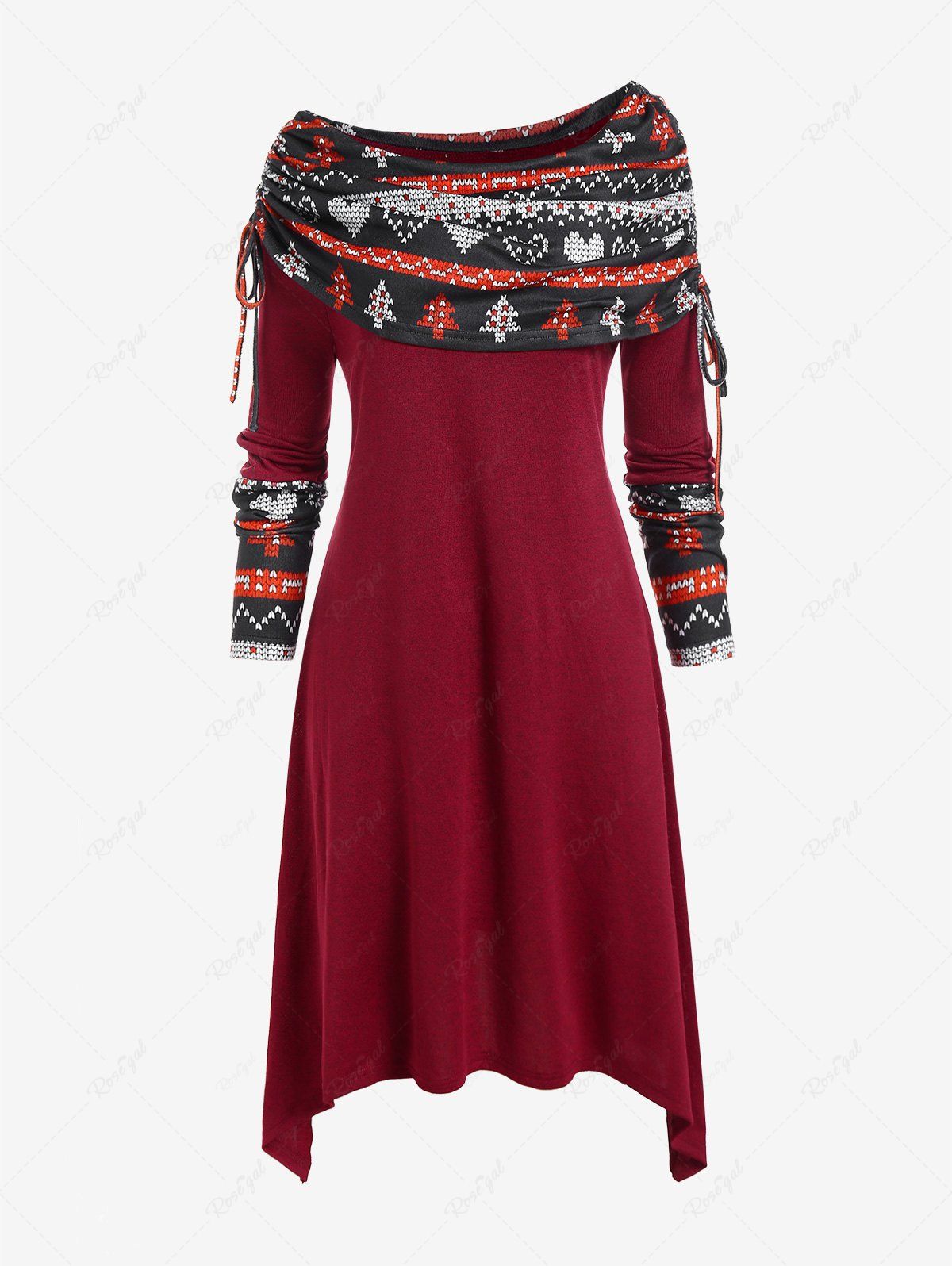 New Plus Size Skew Neck Cinched Foldover Asymmetric Midi Knit Dress  