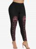 Halloween Skull Ghost Print T-shirt and High Waist Leggings Outfit -  