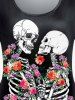 Halloween Costume Skull Rose Print Tee and Skeleton Print Leggings Plus Size Outfit -  