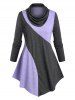 Plus Size Colorblock Cowl Neck T-shirt and 3D Print Jeggings Outfits -  