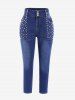 Plus Size Feather Decor Embroidery Overbust Corset and Beaded Jeans Outfit -  