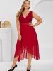 Robe de Soirée Mi-Longue Haute Basse Superposée en Dentelle Insérée Grande Taille - Rouge L | États-Unis 12