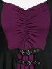 Plus Size Two Tone Lace Up Sweetheart Collar Tunic T Shirt with Buckles -  